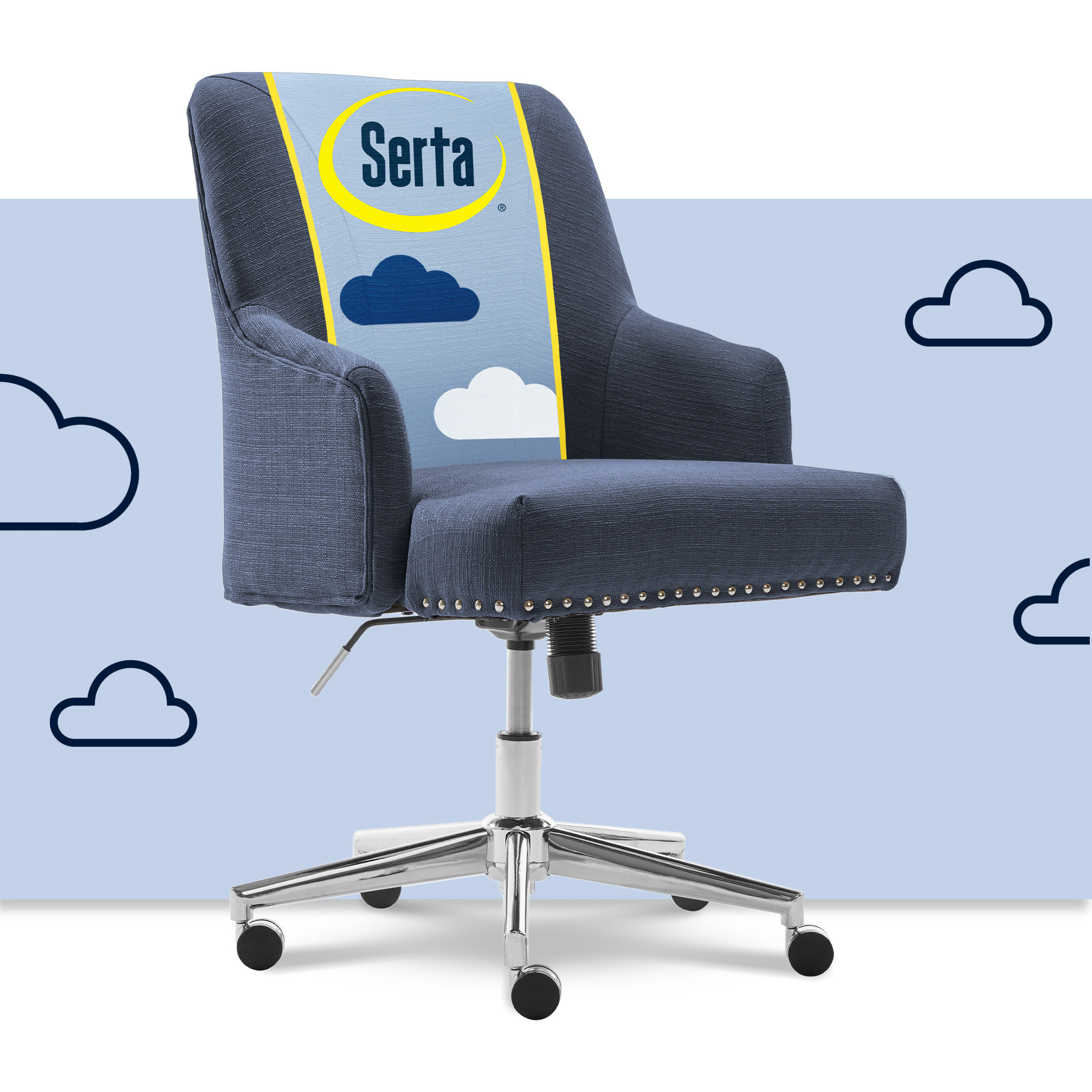 Serta Leighton Twill Upholstered Office Chair Blue
